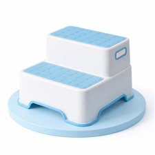 Heavy Duty Dual Step Toddler Stool Non Slip Kids Bathroom Footstool Blue