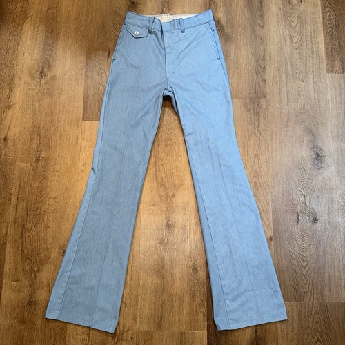 Sears Bell Bottom Pants Mens 29 34 Vtg 60s 70s Disco Hippie MCM Put On Shop Blue