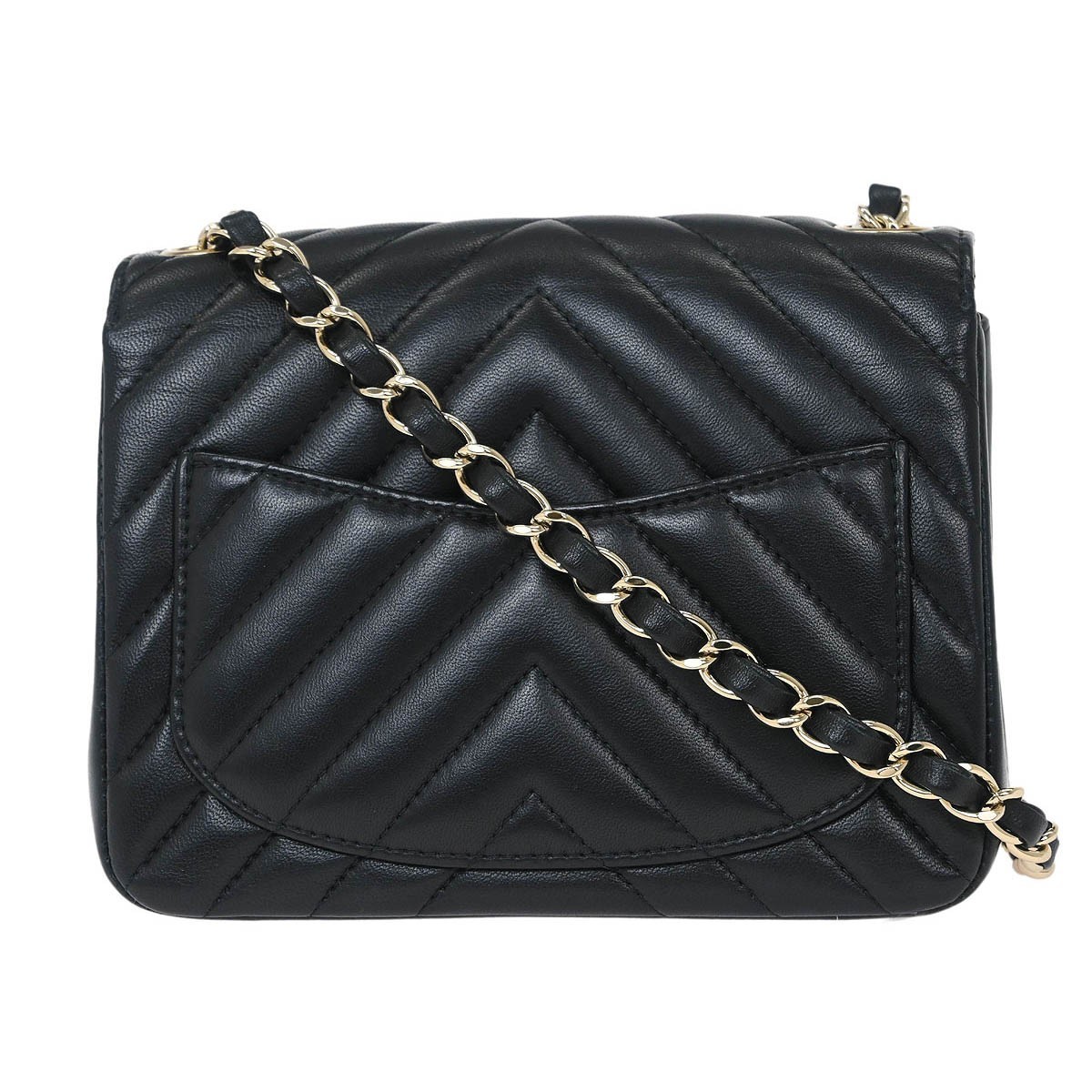 Chanel Black Lambskin Chevron Mini Classic Square Flap Shoulder Bag 17  144686