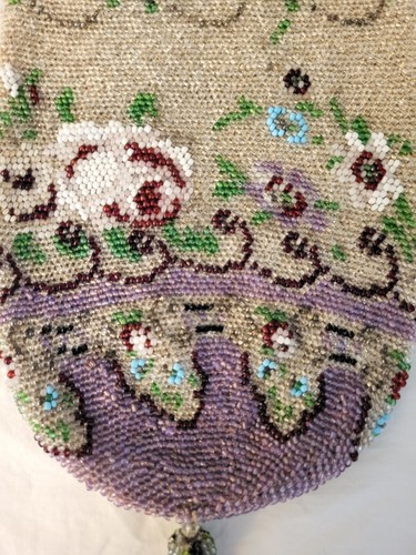 Antike Perlen Handtasche Flapper Kordelzug Tasche Absehen Perlen Quaste Blumenmotive - Bild 2 von 7