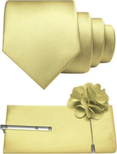 Formal Necktie Solid Color Tie and Pocket Square with Tie Clip Lapel Pin Sets fo