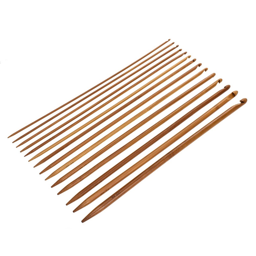 14Pcs Ergonomic Bamboo Crochet Hooks Set for Smooth Knitting
