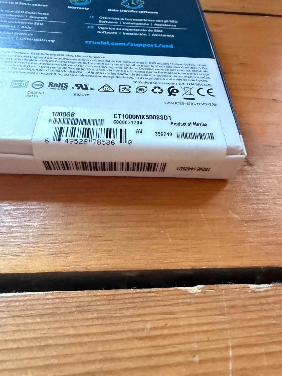 SSD Interno Crucial MX500 1 TB 2.5" - CT1000MX500SSD1 - Nuevo, Sellado de Fábrica