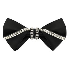 GUUNIEE Men's Satin Silk Luxury Crystal Rhinestone Shining Pre-tied Solid Bow...