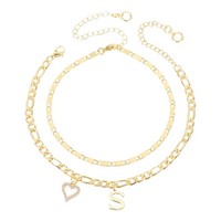 HerzanhäNger FußKette FüR Frauen, Goldfarben Mit Buchstabe S