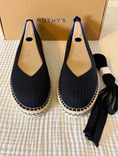 Rothy's D’Orsay Black Espadrille Flats w/Ankle Tie Option Classic Sz  11.5 NIB