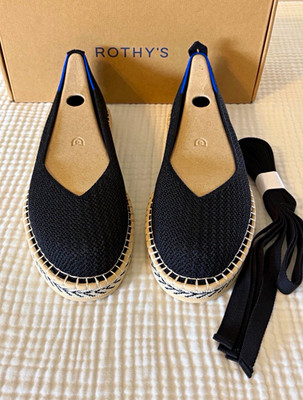 Rothy's D Orsay Black Espadrille Flats w/Ankle Tie Option Classic Sz  11.5 NIB