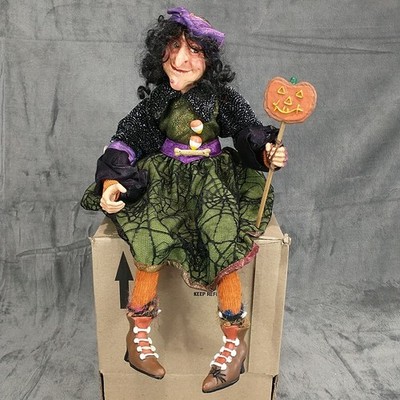 Vintage Halloween Witch 18  Old Woman Sitting Shelf Sitter Decor Collector Large