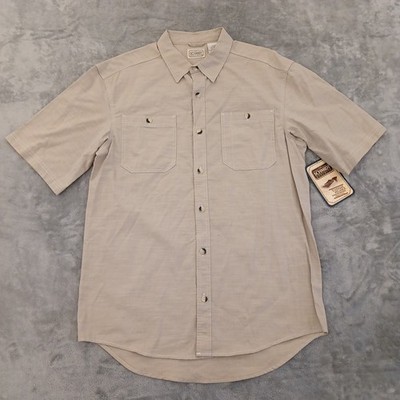 C.E. Scmidt Shirt Mens Medium Beige Short Sleeve Button Up Pockets Cotton New
