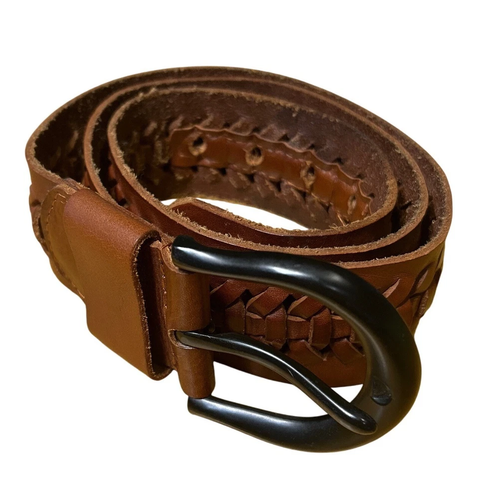 Cinturón de cuero tejido marrón con hebilla negra talla L 35-39 Lauren para mujer Lauren Ralph Lauren Foto 4 de 4