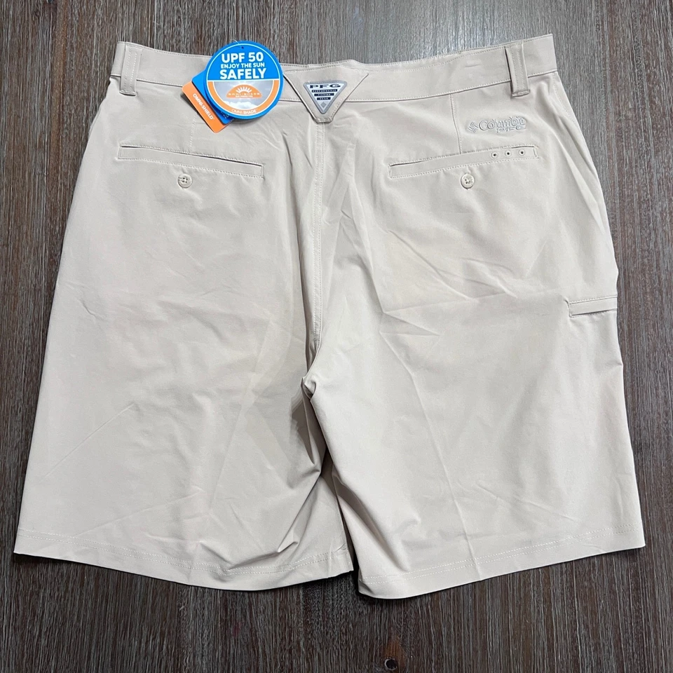 Pantalones Cortos Para Hombres Columbia Grander Marlin II Offshore Beige 40W PFG Pesca UPF 50 Foto 2 de 4
