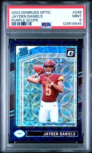 2024 PANINI DONRUSS OPTIC PURPLE SCOPE #248 JAYDEN DANIELS PSA 9