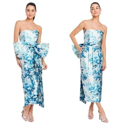 Mestiza New York  Lorena Strapless Toile-Print Bow Midi Dress  Size:4 $698   NWT
