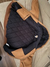 Carhartt Men's Brown Hooded Quilted Lined Work Jacket Zip Front XL