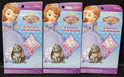 Sofia the First Lot of 3 Boxes of Valentines with Notepads (48 Cards) - Disney