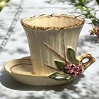Vintage McCoy Ohio Pottery Cornucopia Flower Pot Attached Saucer  Beige Multi