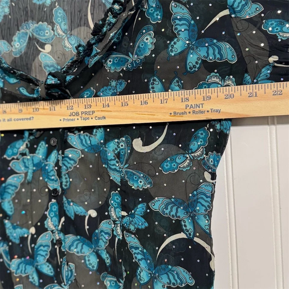 Top de malla mariposa No Boundaries Juniors XL 15 con volantes Y2K negro verde azulado transparente Foto 4 de 4