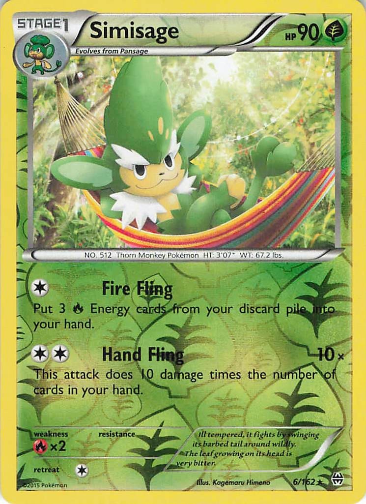 Simisage 6/162 Rare BREAKthrough Pokemon Reverse Holo Moderately Played