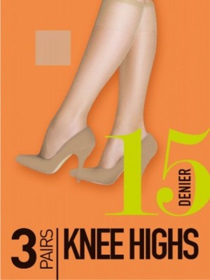 Pretty Polly 15 Denier Knee High Socks 3 Pair Pack [PGGEK5]