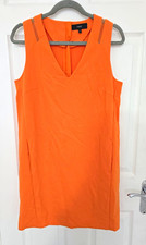 NEXT Orange Shift Dress V-Neck Sleeveless Knee Length Zip Closure Size 12