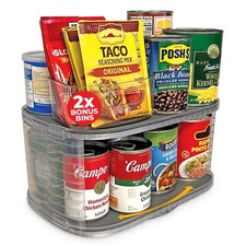 Kitchen Organizer for Canned Goods: 2-Tiered Robust Turntable Organizer for C...