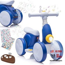 Electric Baby Balance Bike with Bubble Machine for 1 Year Old Boys Girls 4 Blue