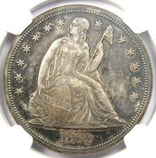 1869 PROOF Seated Liberty Silver Dollar $1. Certified NGC Proof Detail (PF / PR)