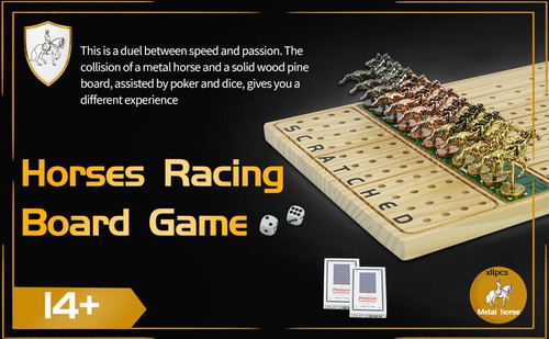 Juego de mesa de carreras de caballos, madera maciza espesa con 11 caballos de metal clásicos duraderos - Imagen 7 de 7