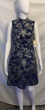 New Aidan Mattox Cocktail Dress 8 Navy Gold Jacquard High Neck Sleeveless Party