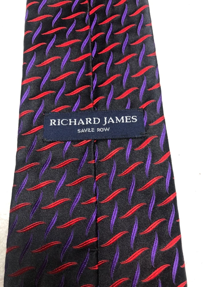 RICHARD JAMES MENS TIE BLACK WITH RED AND PURPLE 4 X 58 NWOT - Image 4 of 4