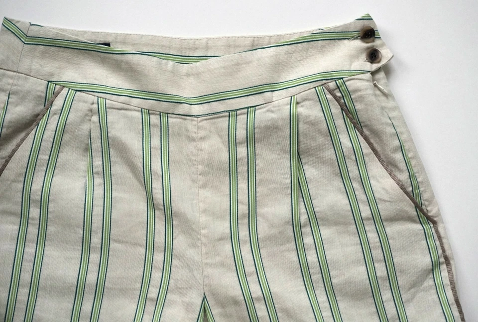 FACONNABLE Beige Tan Green Striped Linen Blend Bermuda Shorts Size 4  36 EUC - Image 2 of 4