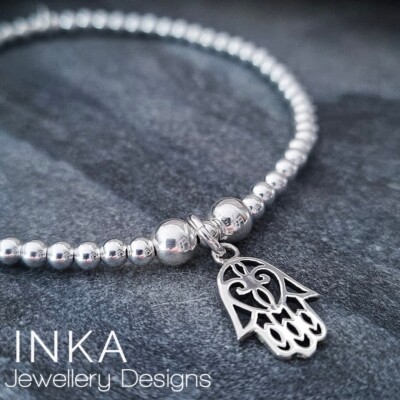 925 Sterling Silber Hamsa HAND von FATIMA Charm Stacker Armband von INKA