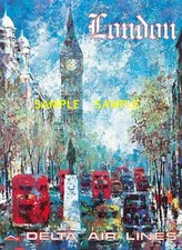 Delta Air Lines ( LONDON ) 11" x 17" Collector's Travel Poster