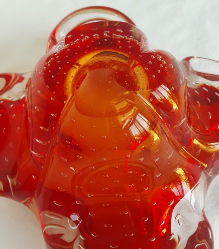 Vintage Murano Art Glass Bowl With Cadmium And Bullicante Controlled Bubbles - Picture 7 of 7
