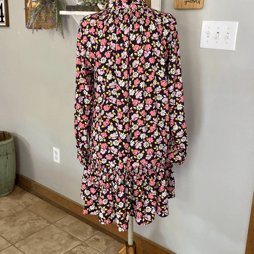 Abito a turno floreale Kate Spade Road trip taglia small nero rosa floreale manica lunga