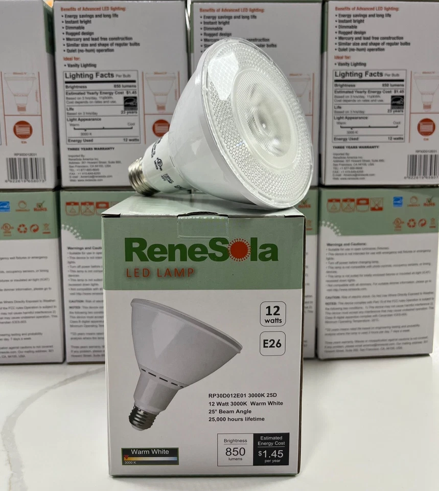 Renesola 12 pack PAR30 850 Lumens 75W equivalent 12W dimmable outdoor/indoor LED - Image 2 of 4