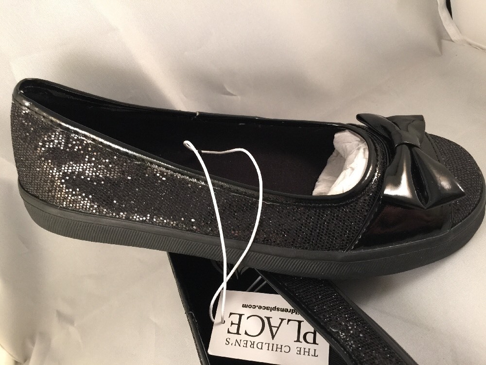 CHILDREN'S PLACE BLACK Bow SPARKLE SEQUIN FLATS SHOES Sneaker size 3
