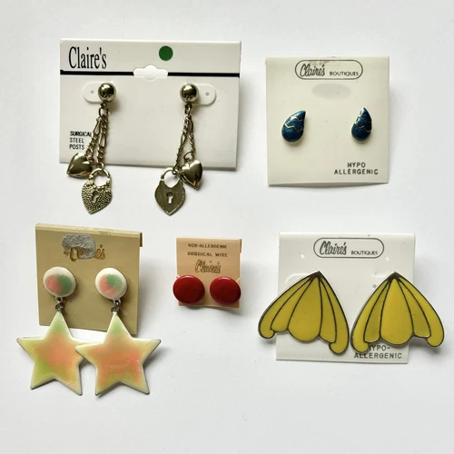 Earrings Vintage Retro Claire’s New On Cards Pierced Post Costume Jewelry Lot