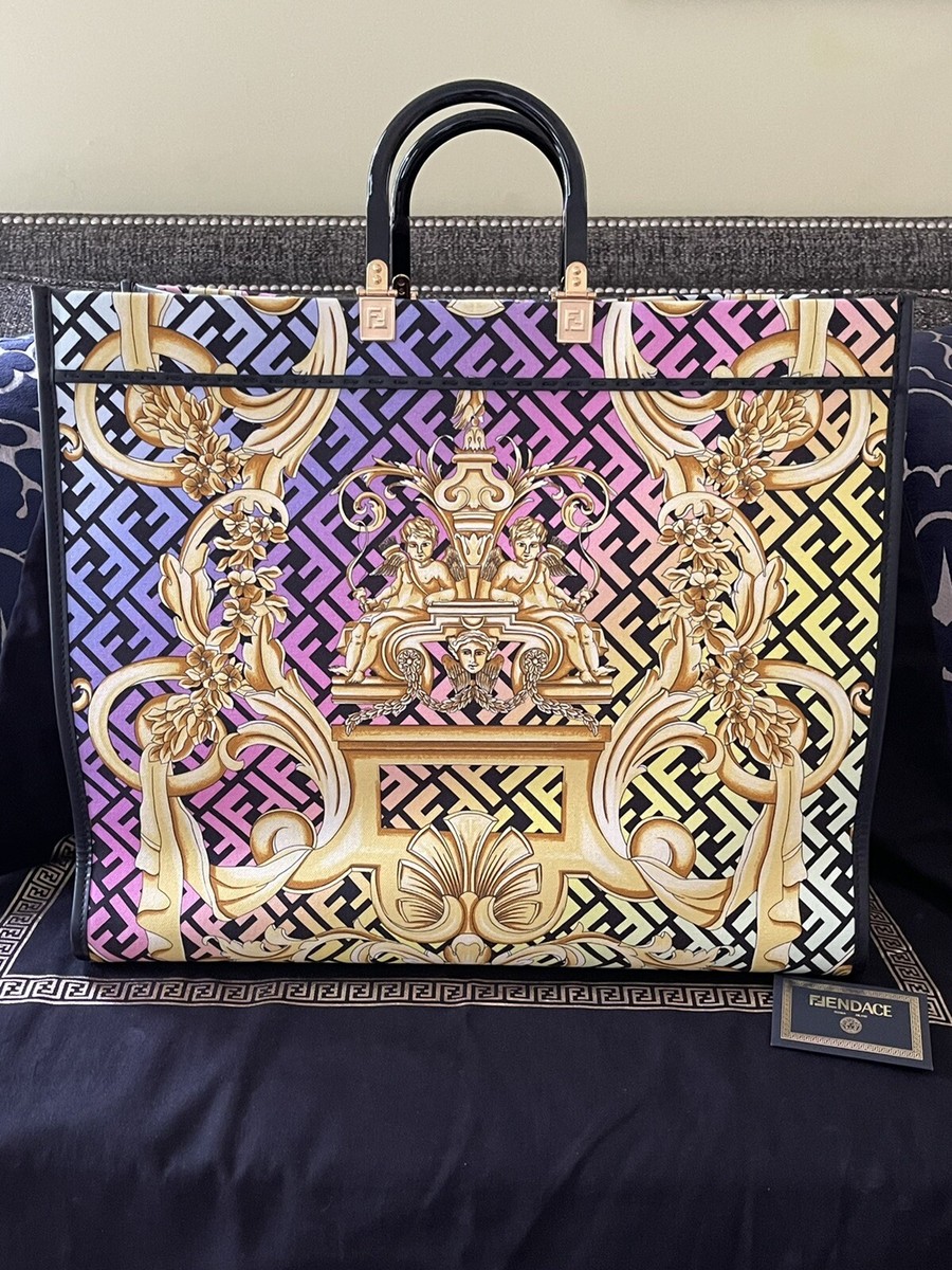 NWT Versace X Fendi Fendace Collaboration Sunshine Rainbow Shopper