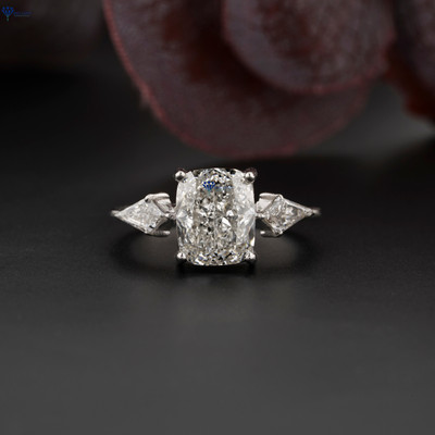 4.85 TCW Cushion & Kite Cut Mossanite Three Stone Ring 10k White Gold Labstone