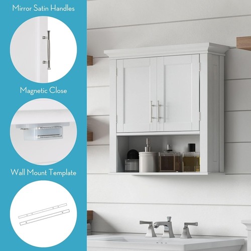 Stylish Wall-Mount Bathroom Cabinet with Magnetic Close Doors and Storage Space - Picture 8 of 11