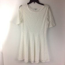 D1 Acemi Women's Lace Flare Dress Size M White Lace Overlay Work Career Party 