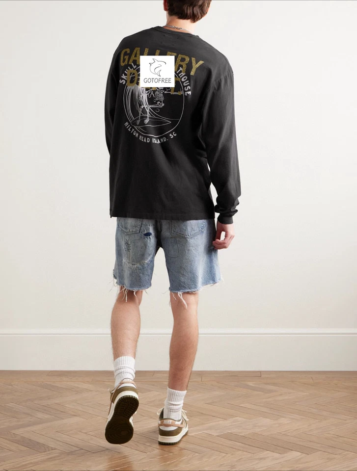 GOTOFREE GDEPT BLACK COTTON T SHRIT SKULL PRINTED HIP HOP LONG TOP TEE VINTAGE - Image 4 of 4