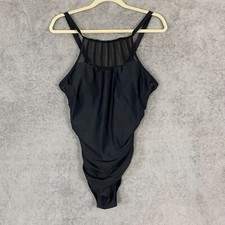 Swimsuit Women Navy Black Mesh Stitching Ruched Tummy Control One-Piece Swimwear