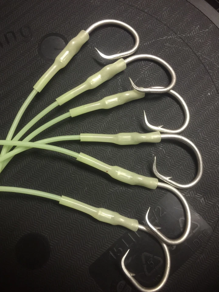 6 X LUMINOUS DROPPERS + 6 X TUNA CIRCLE HOOKS 12/0 ON 150LB JAPAN LINE FULL LUMO - image 2 of 4
