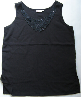 FABIANI TOP BLUSE SCHWARZ SPITZE ZIERPERLEN Gr. 38