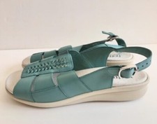 New Women Hotter Candice Sandals Size 7 Turquoise Gold Inserts Wedge Heel No Box