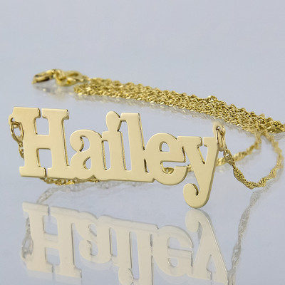 Kleine massive 14K Gold personalisierte Monogramm Block Schrift Stil Name Halskette NN06