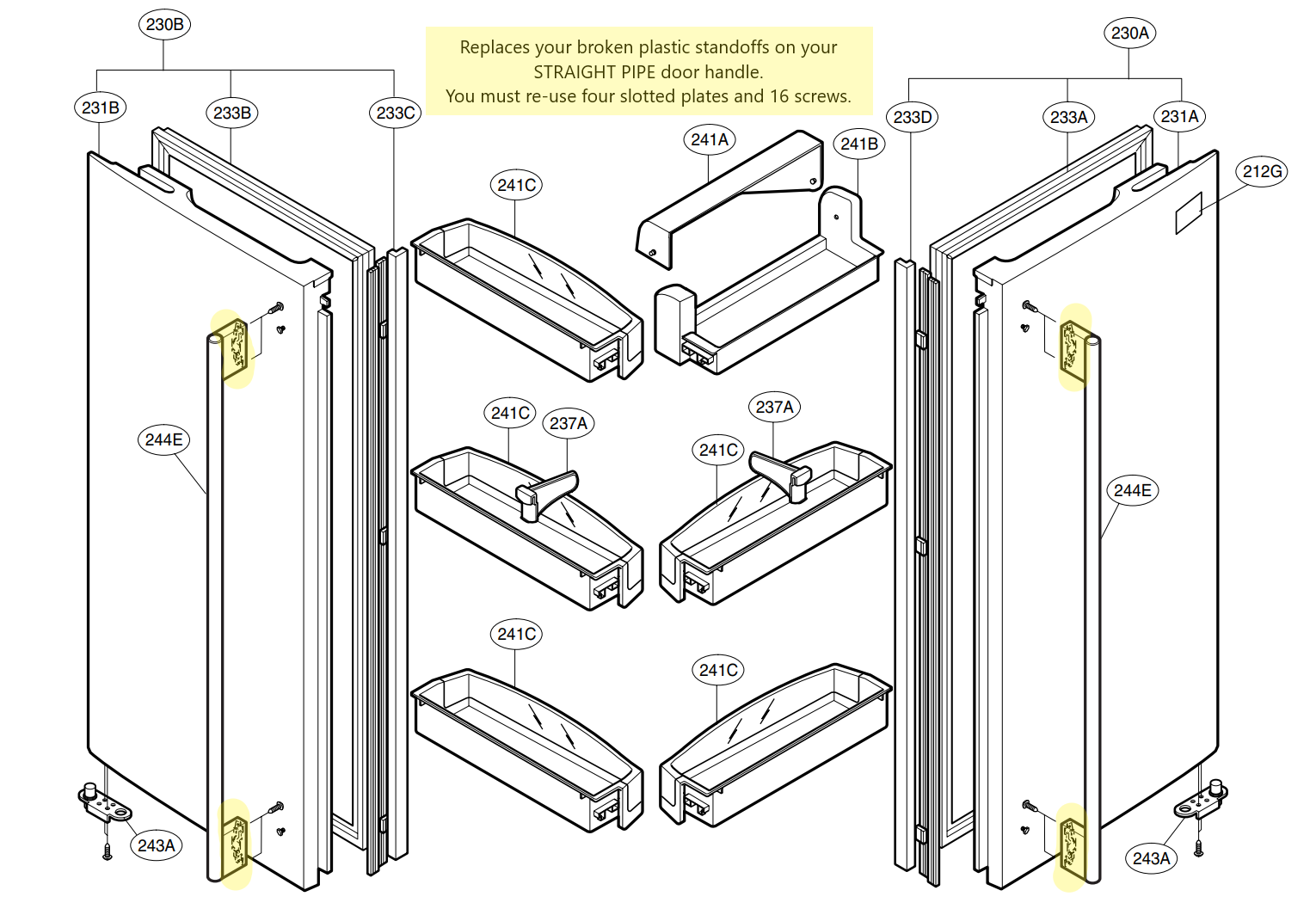 LG Refrigerator 3651JA2268G Freezer Door Handle Repair Kit for