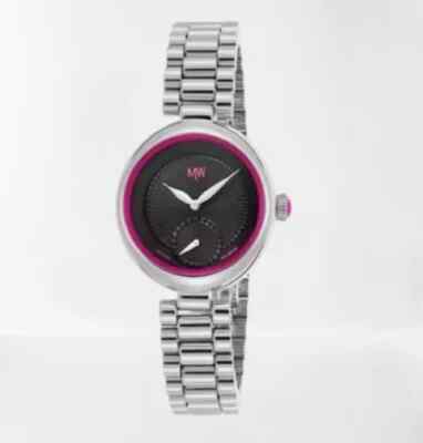 NEW Matthew Williamson Silver & Black Round Women's Quartz Watch LBM36001-04